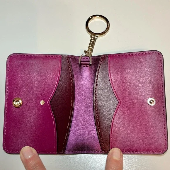 Kate Spade Nadine Leather Slim Bifold Card Holder w/ Keyring NWOT Rhubarb Tart